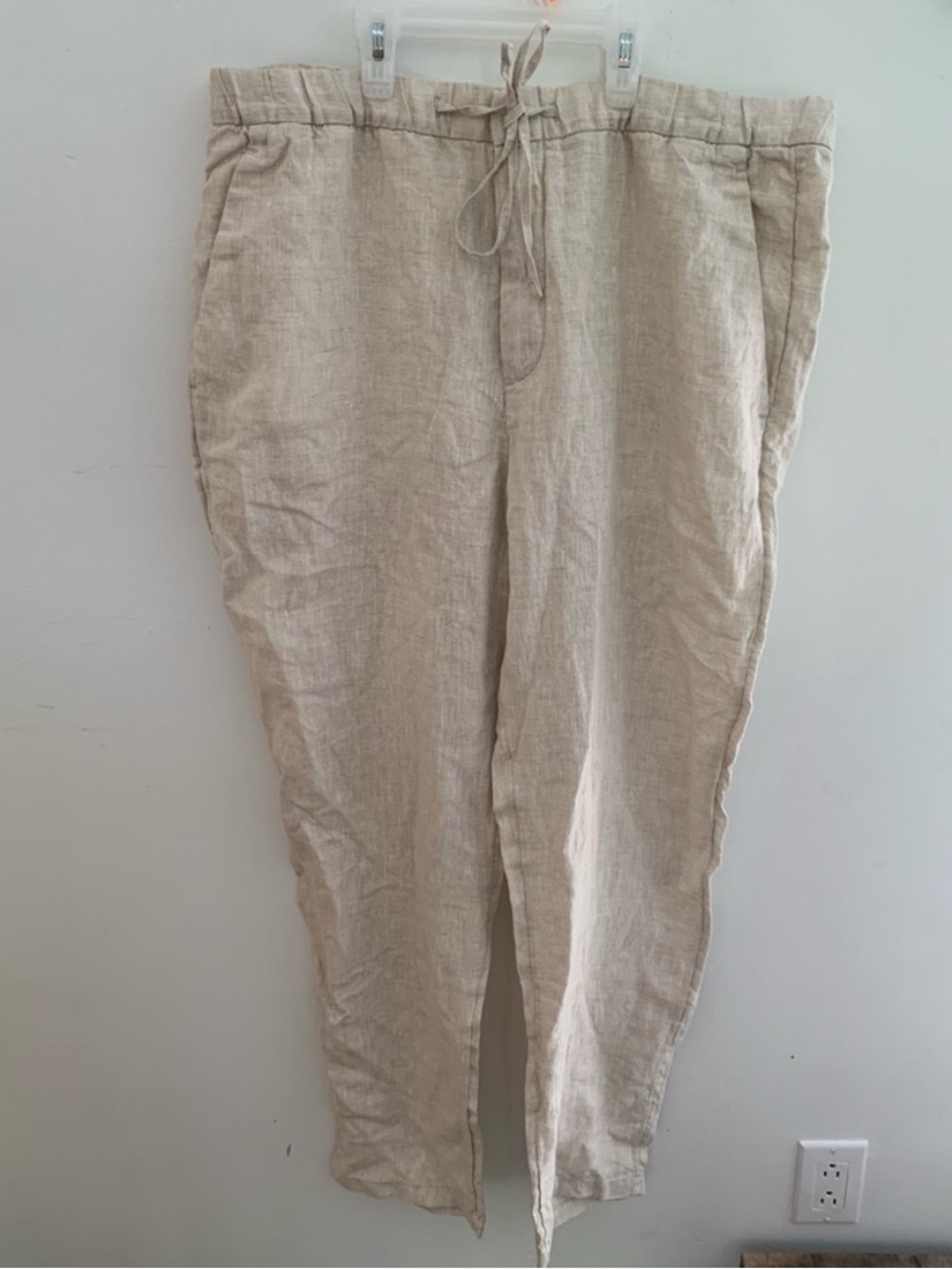 H&M 100% Linen Drawstring Relaxed Pants - Neutral Beige small/ medium - Picture 2 of 8